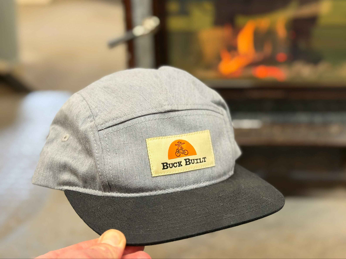 Hat, 5 Panel, Gray and Black with Sunset Patch
